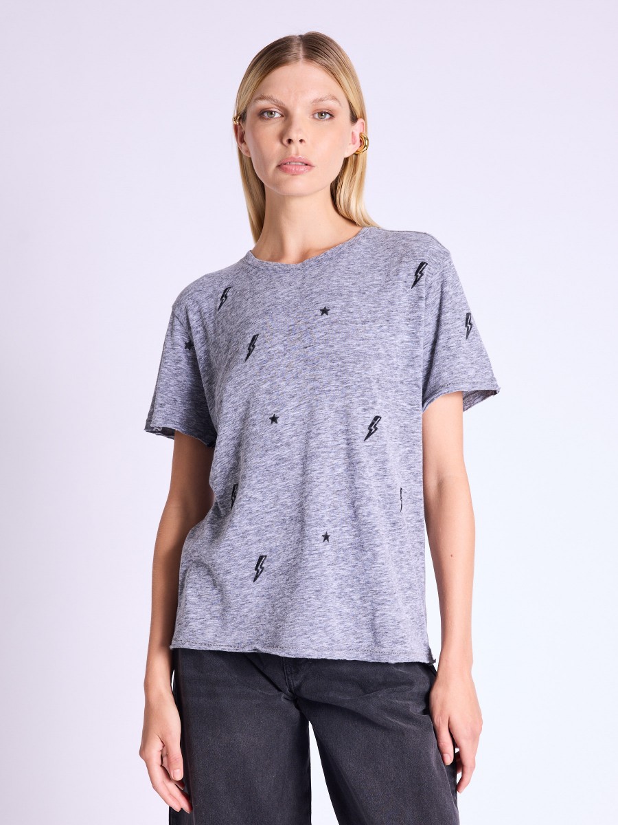 EDEN T-shirt | Mottled grey T-shirt with lightning bolt and stars...