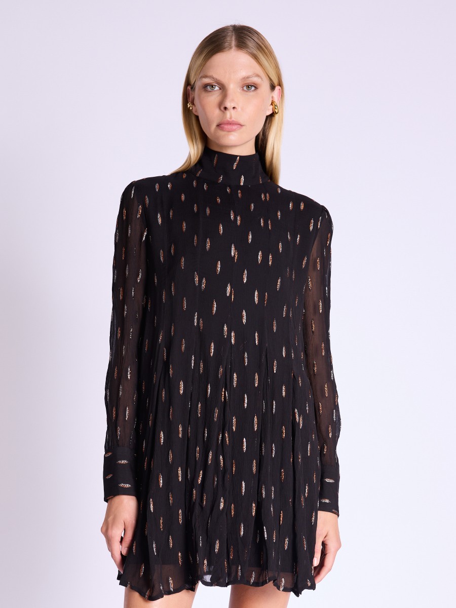 ROKIA dress | Black printed dress with lurex thread