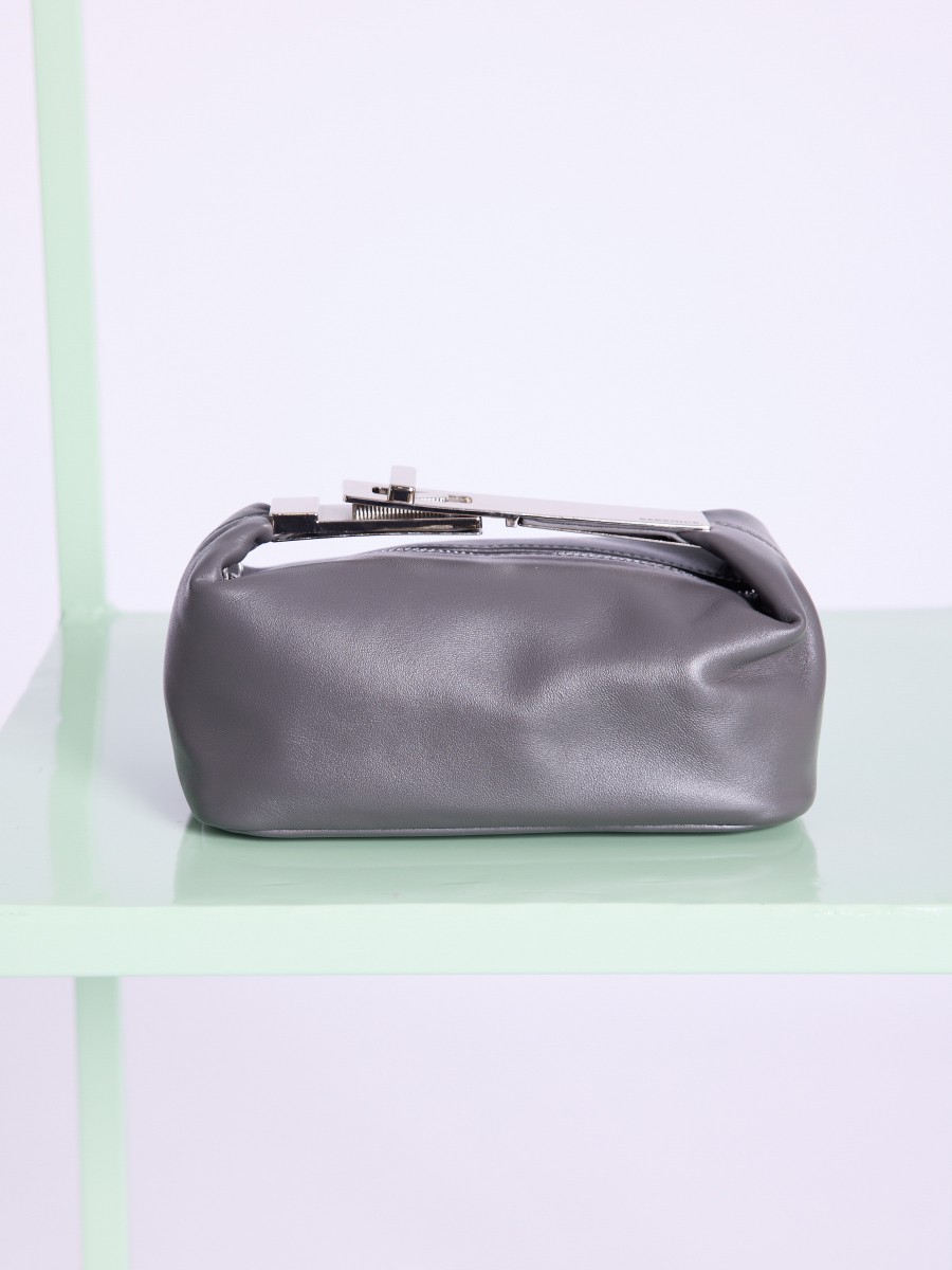 Sac OPOUPY | Petit sac en cuir gris à anse métallique