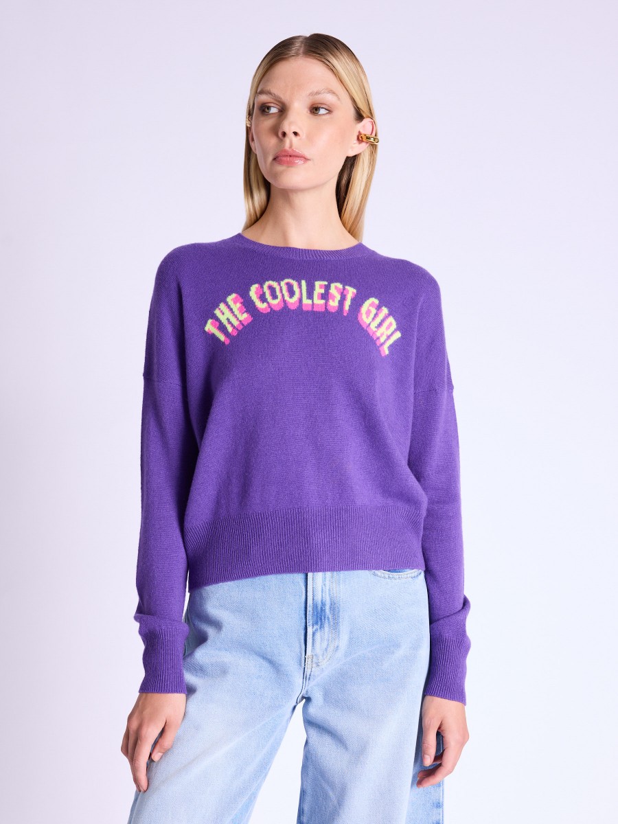 Pull AFANCYC | Pull violet avec inscription « The coolest girl »