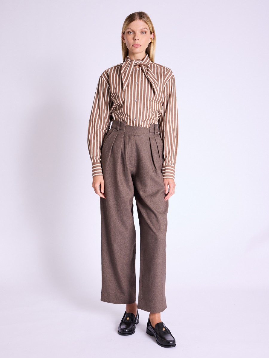 Pantalon PRUNE | Pantalon de costume droit taille haute marron