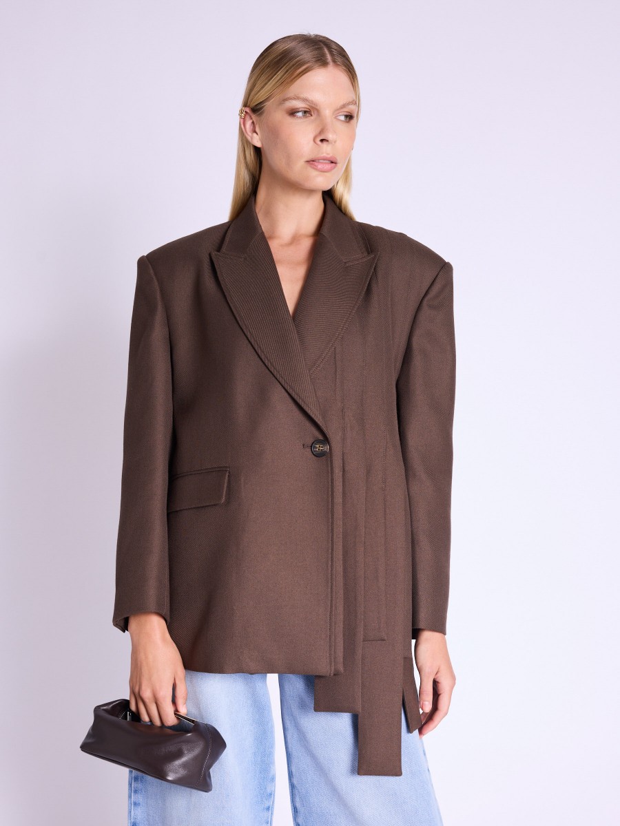 Blazer VILENA | Oversized brown asymmetrical blazer