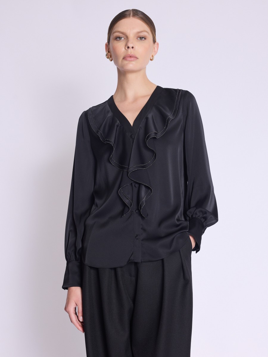 CARVIE Shirt | Shirt with buttoned ruffle collar