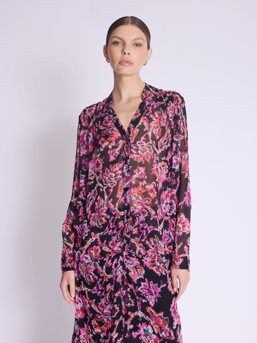 Blouse ERIKA | Blouse noire imprimé floral