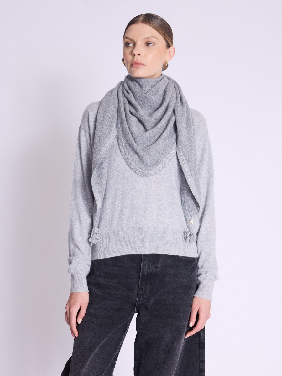 OLGA scarf | Scarf with pompom and gray lurex