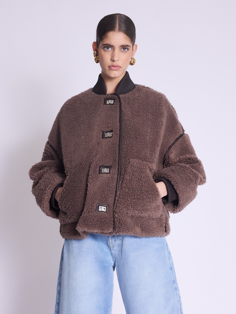 MILANO coat | Short coat with brown ribbed edge