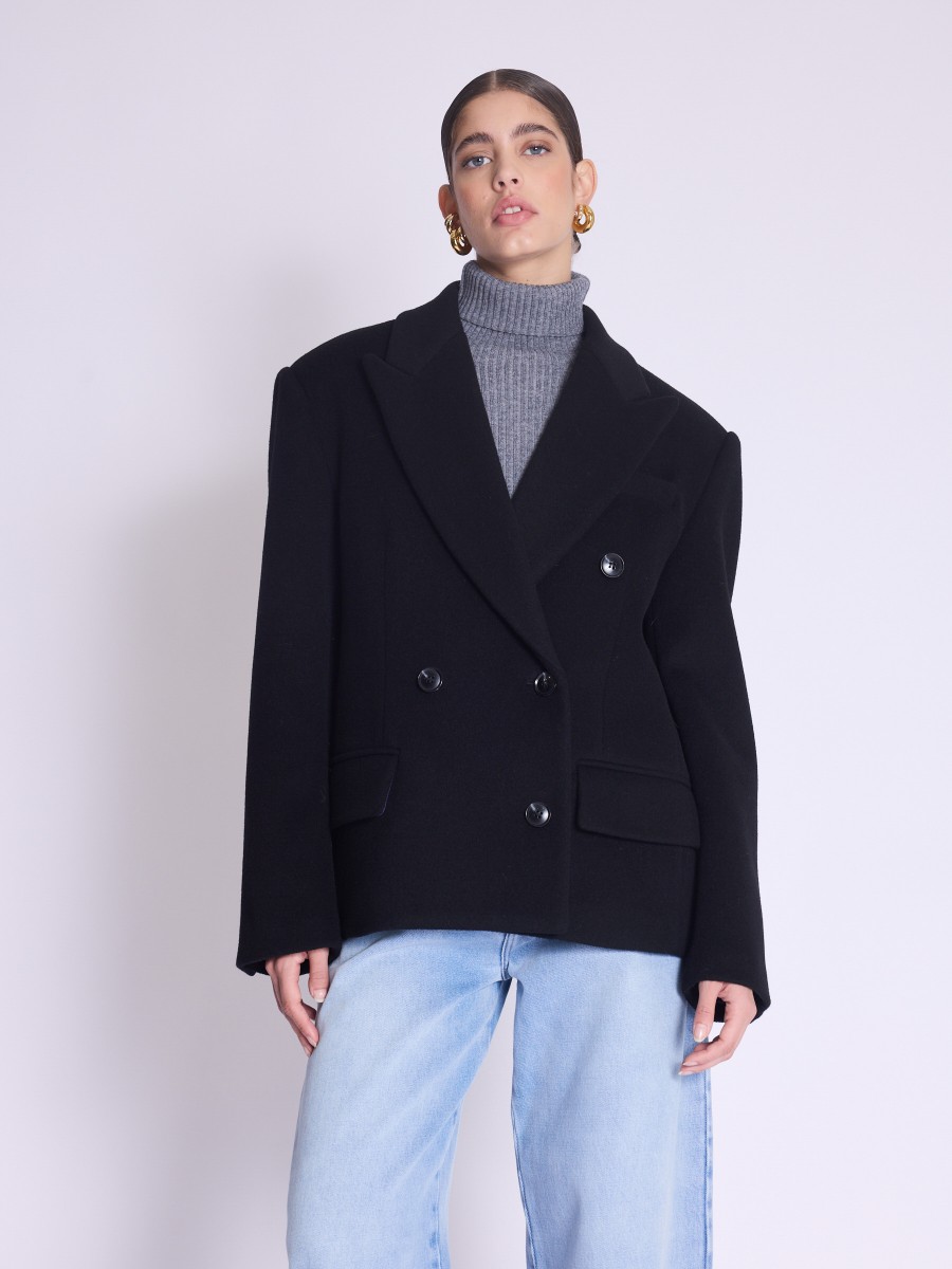 MARCELIA Coat | Short Straight Suit Style Coat, Black