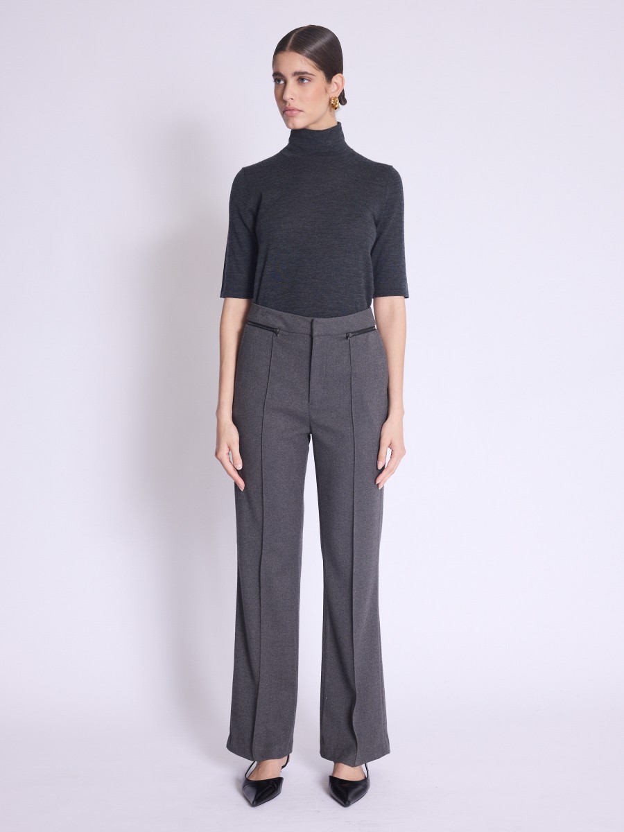 Pantalon PHOEBE | Pantalon droit gris à pinces avec fermeture...