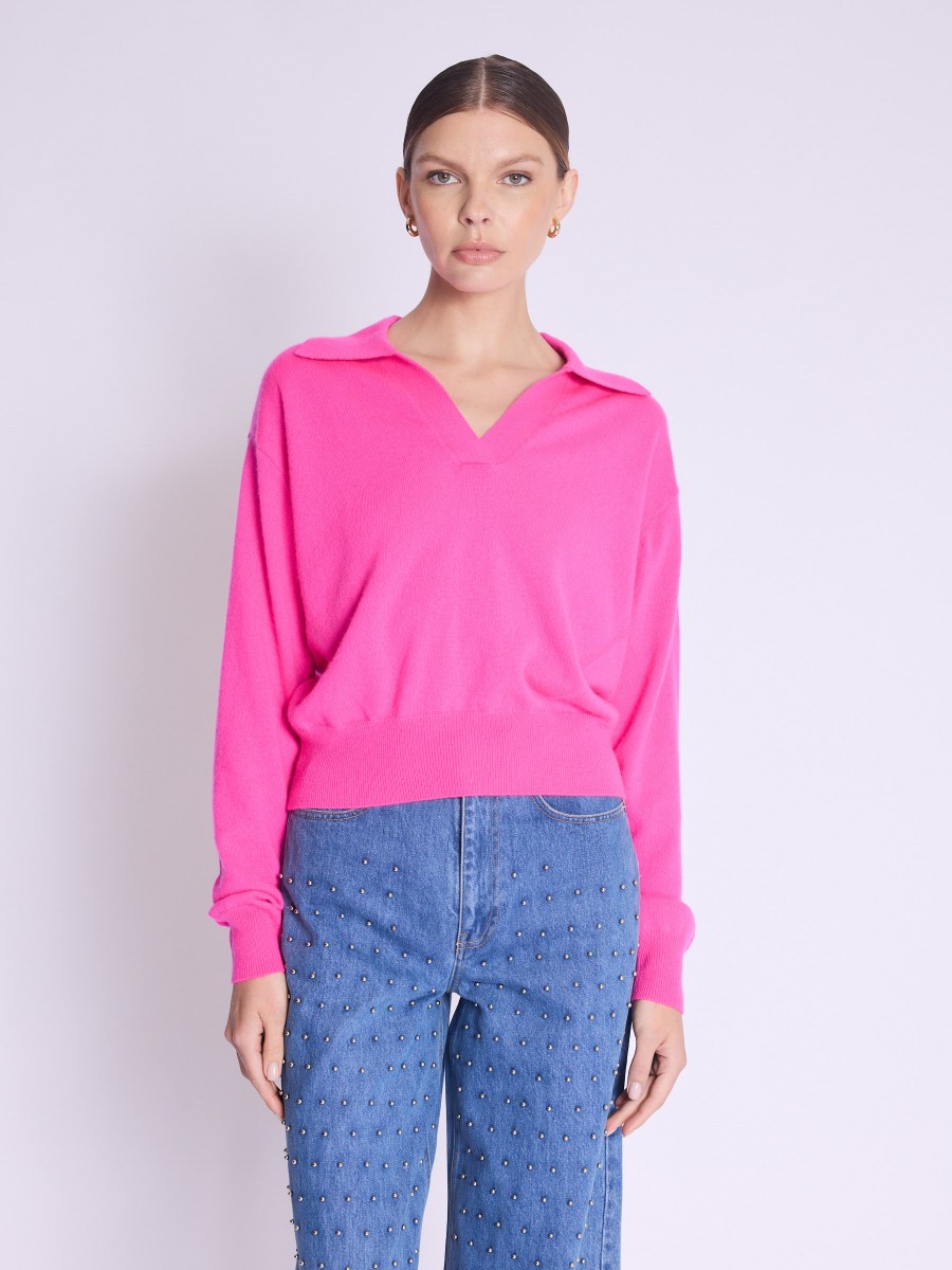 AMYPOLO sweater | Pink cashmere polo-neck sweater