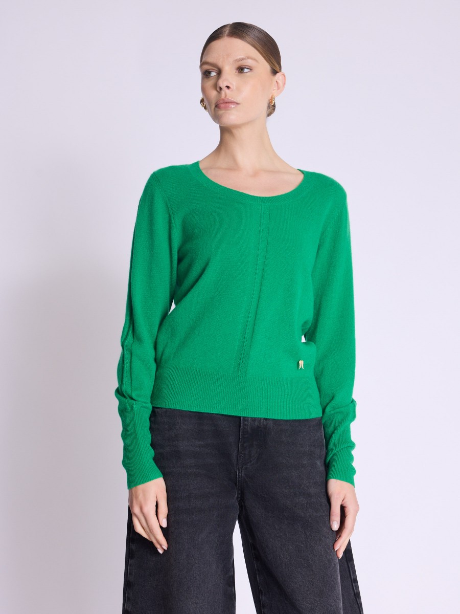 Pull AMYLIGHT | Pull vert en cachemire col rond