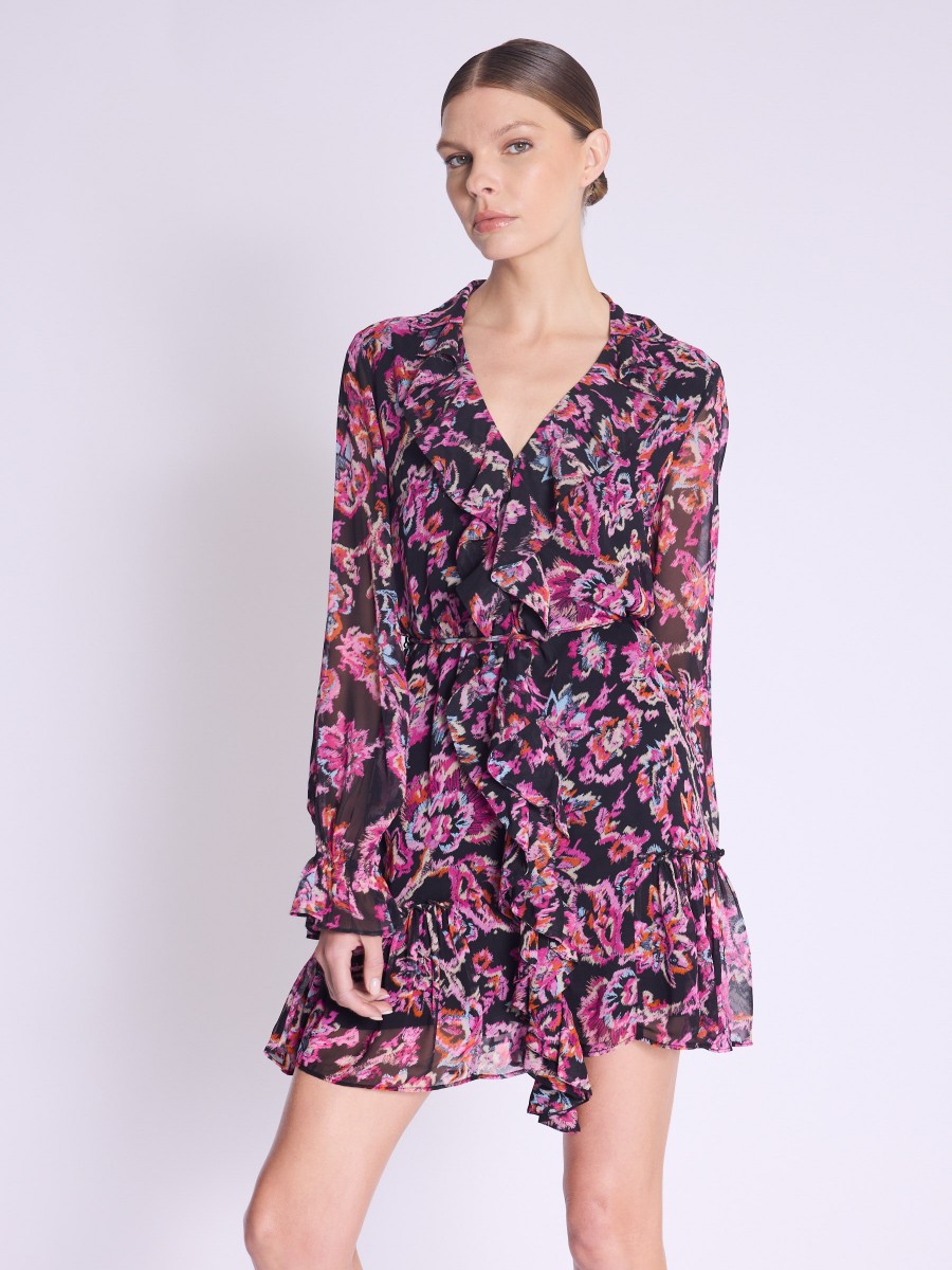 RAKEL dress | Floral print short dress with long sleeves