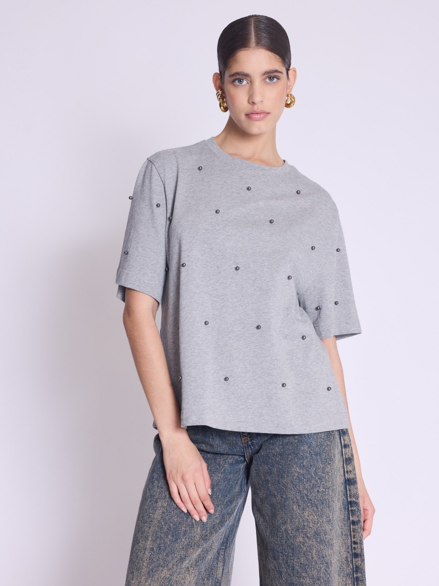 Camiseta ENZO | Camiseta oversize gris con perlas