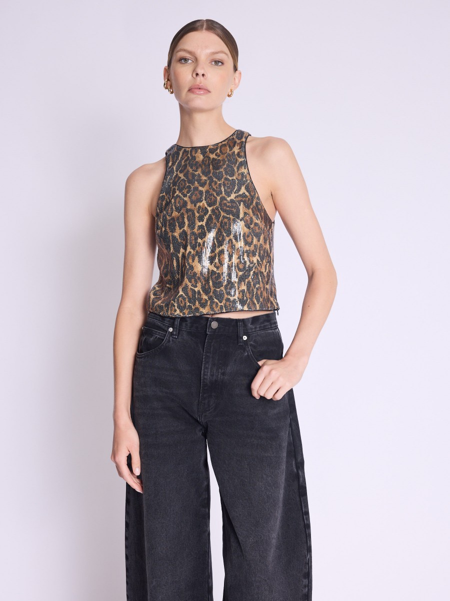 Top TALLYNA | Leopard print sequin sleeveless top