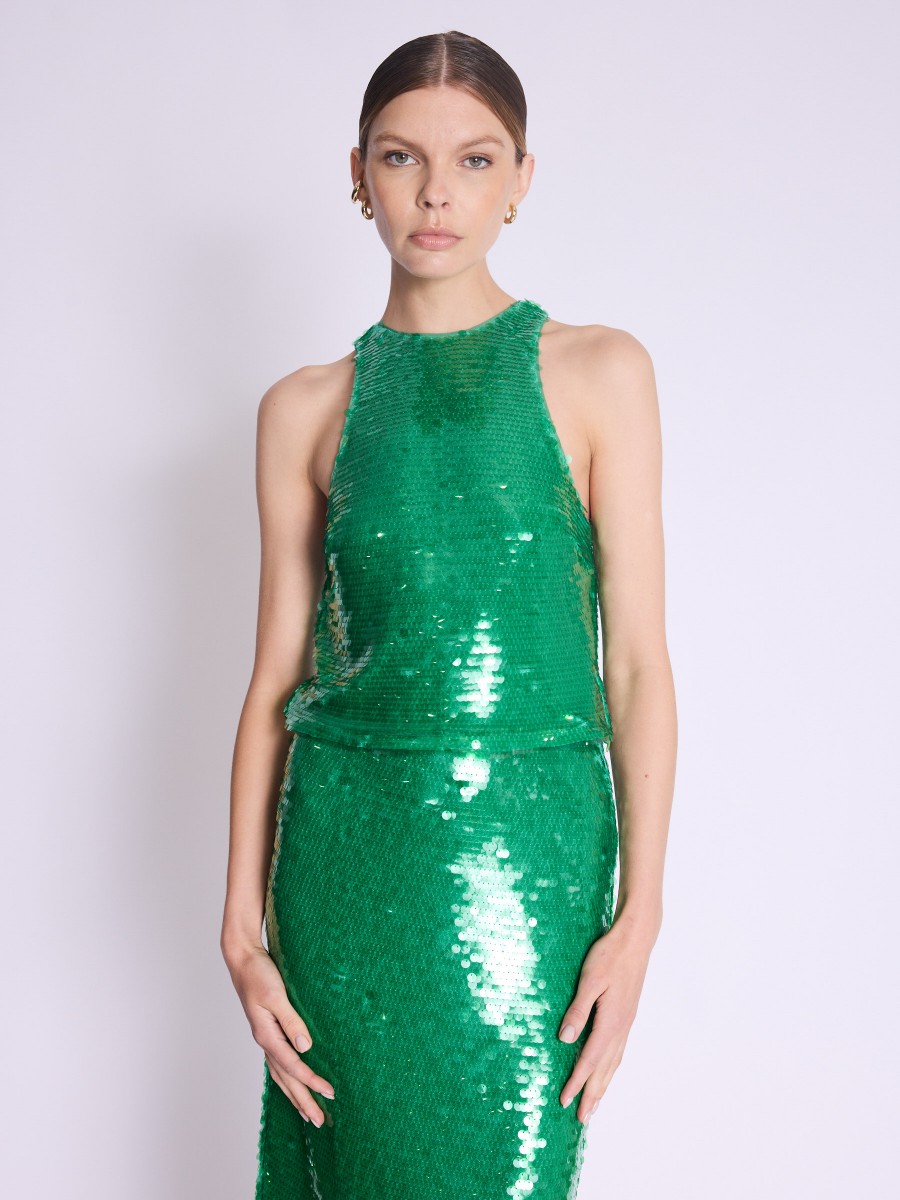 TALLY Top | Green sequin sleeveless crop top