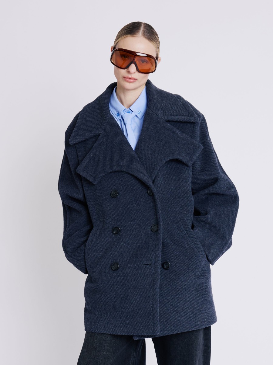 MARTINE Coat | Unique Square Collar Coat with Buttons