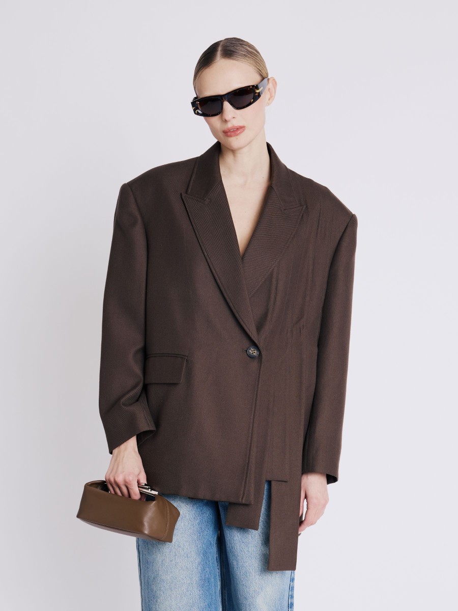 Blazer VILENA | Oversized brown asymmetrical blazer