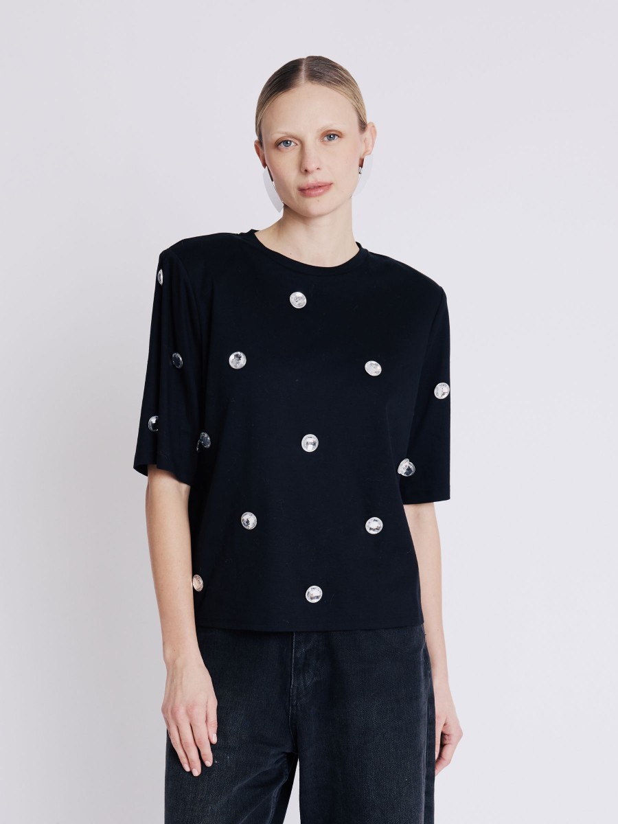 T-Shirt ESTUD | T-shirt noir col rond avec studs brillants