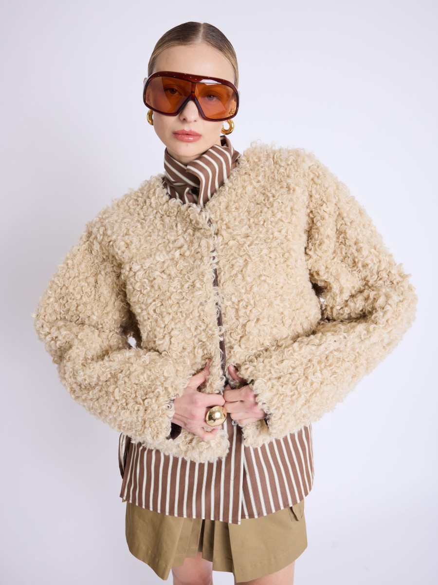 MANDY coat | Short beige faux fur coat