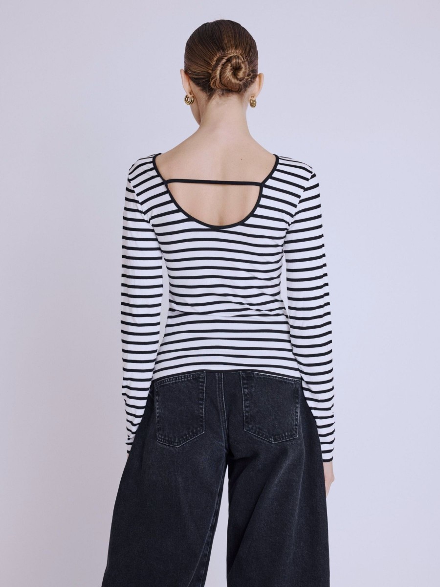 ELFY Top | Striped Cropped Long Sleeve Top with Open Back