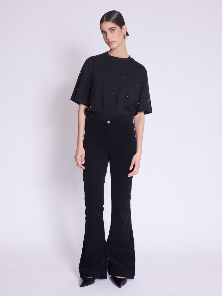 ODESSAVELOURS jeans | Black flare jeans with front patch pockets