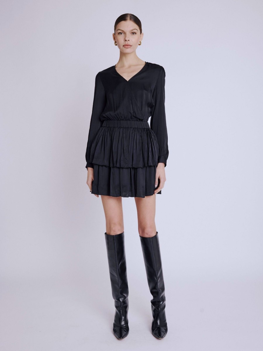 RIMINI dress | Short black dress with wrap neckline and ruffle