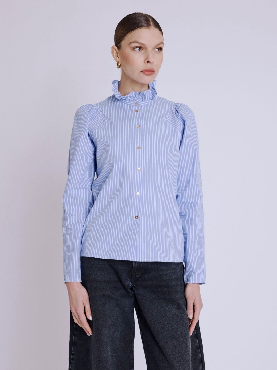 CLAUTHIDE Shirt | Short Striped Shirt with Gathered Armholes