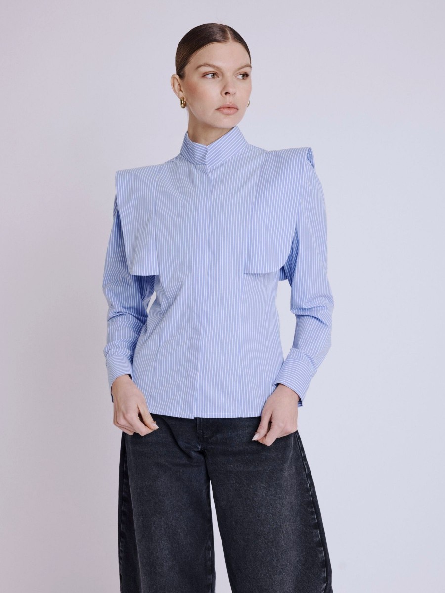 CELES shirt | Simple short shirt with shoulder pads and stand-up...