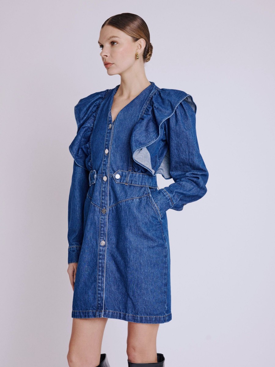 REEM dress | Short denim dress with ruffled cutouts