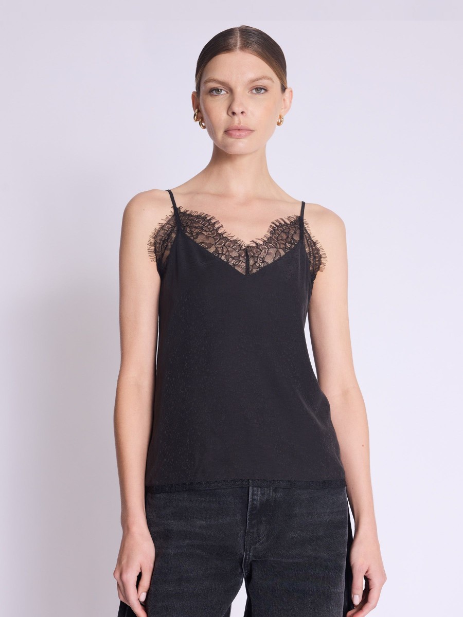 TAYLOR Top | Black Silk and Lace Strappy Top