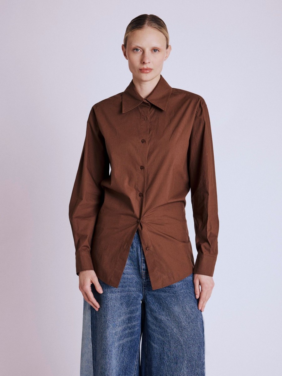 CHARMIE Shirt | Plain fitted shirt in brown