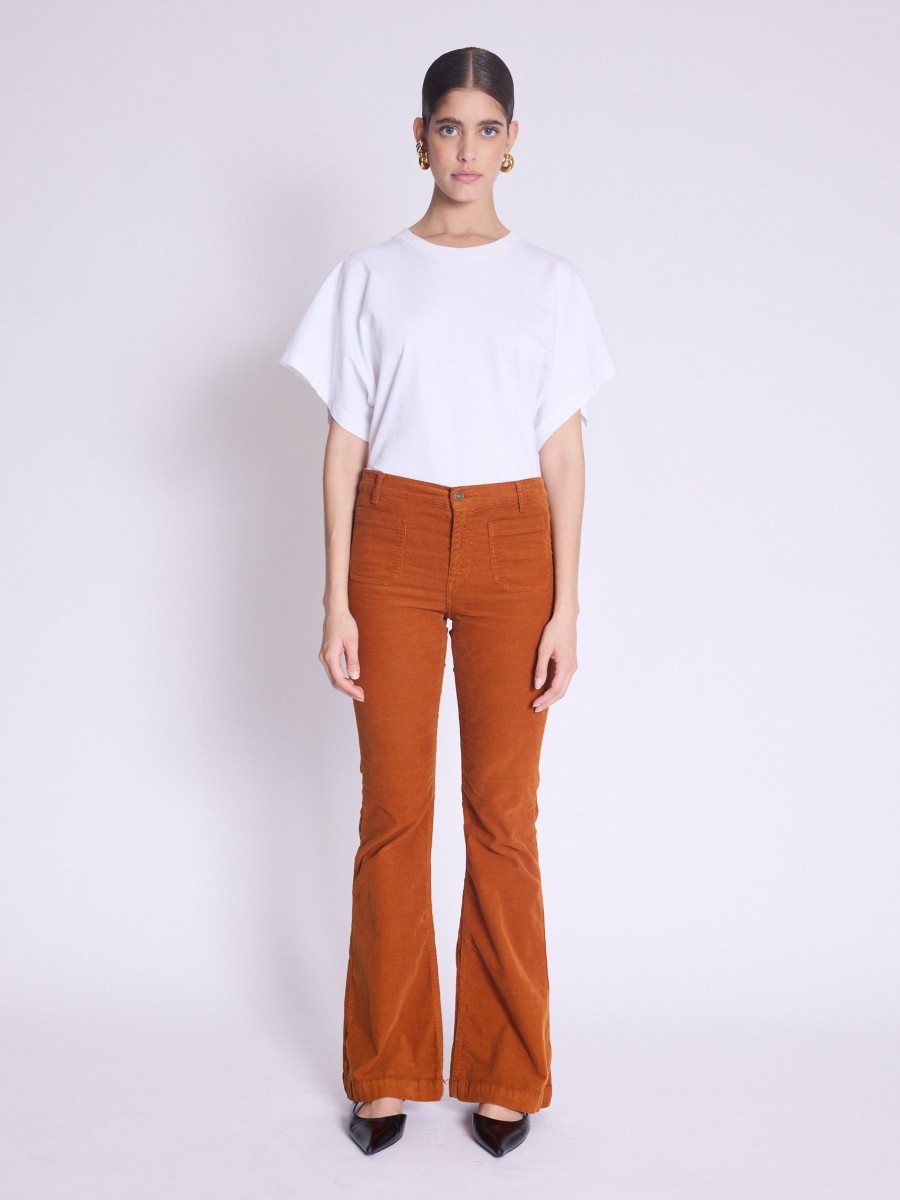 ODESSAVELOURS Jean | Cognac flare jeans with front patch pocket