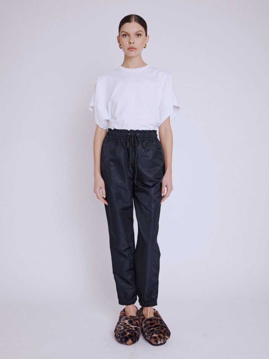 Pantalon PATTY | Pantalon droit noir à passepoil au dos et lacets