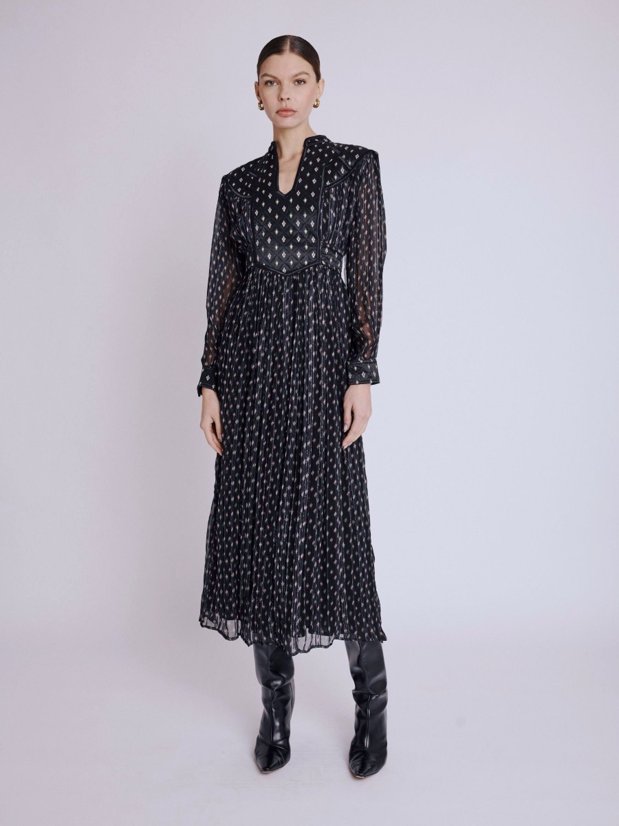 Dress RONNI | Black long dress with quilted patterned cut-out