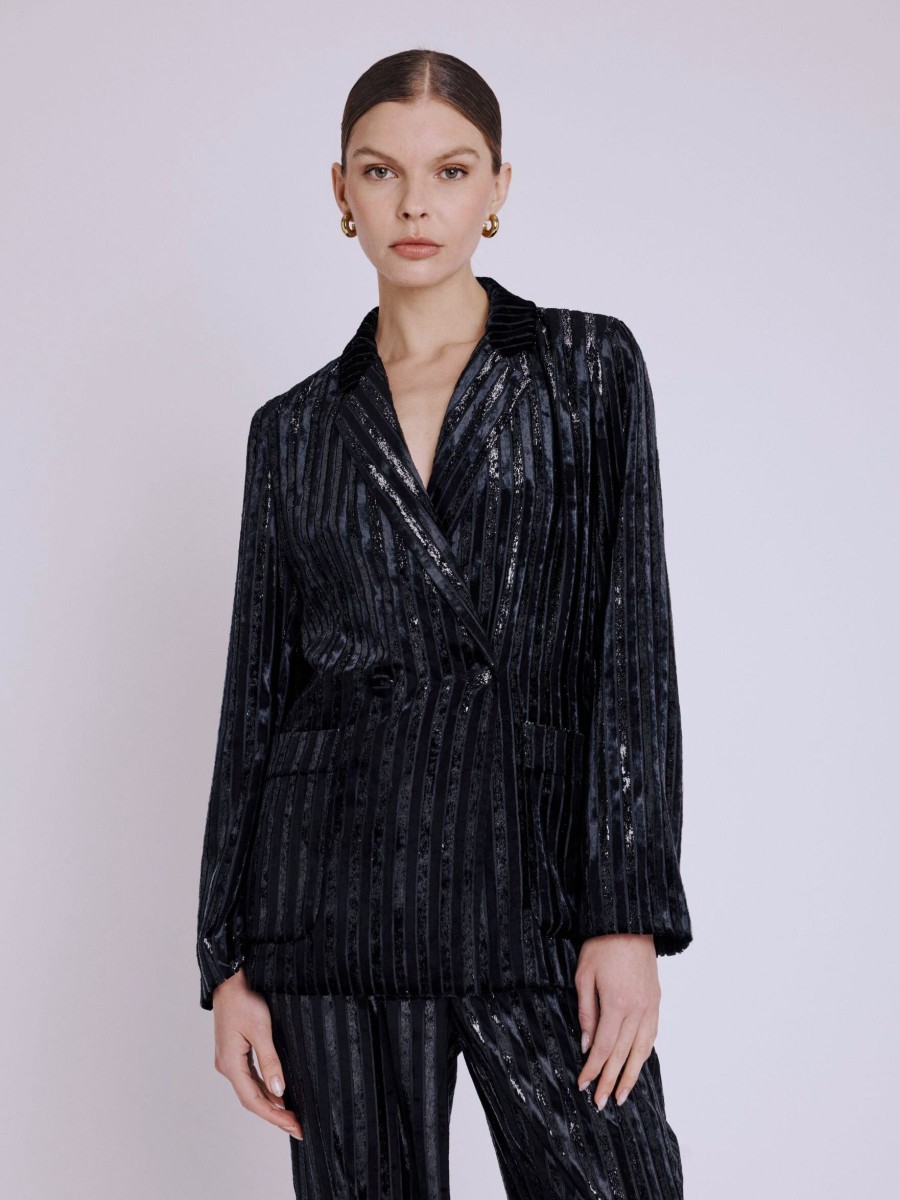 Blazer VALINDRA | Straight blazer in black velvet with lurex stripes