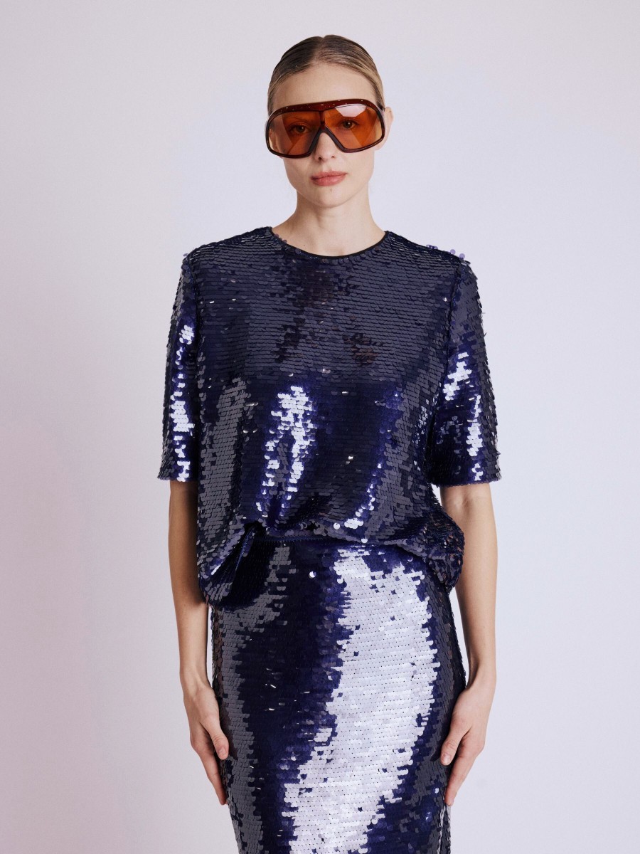 TALMY top |  Short sleeve top with purple sequins