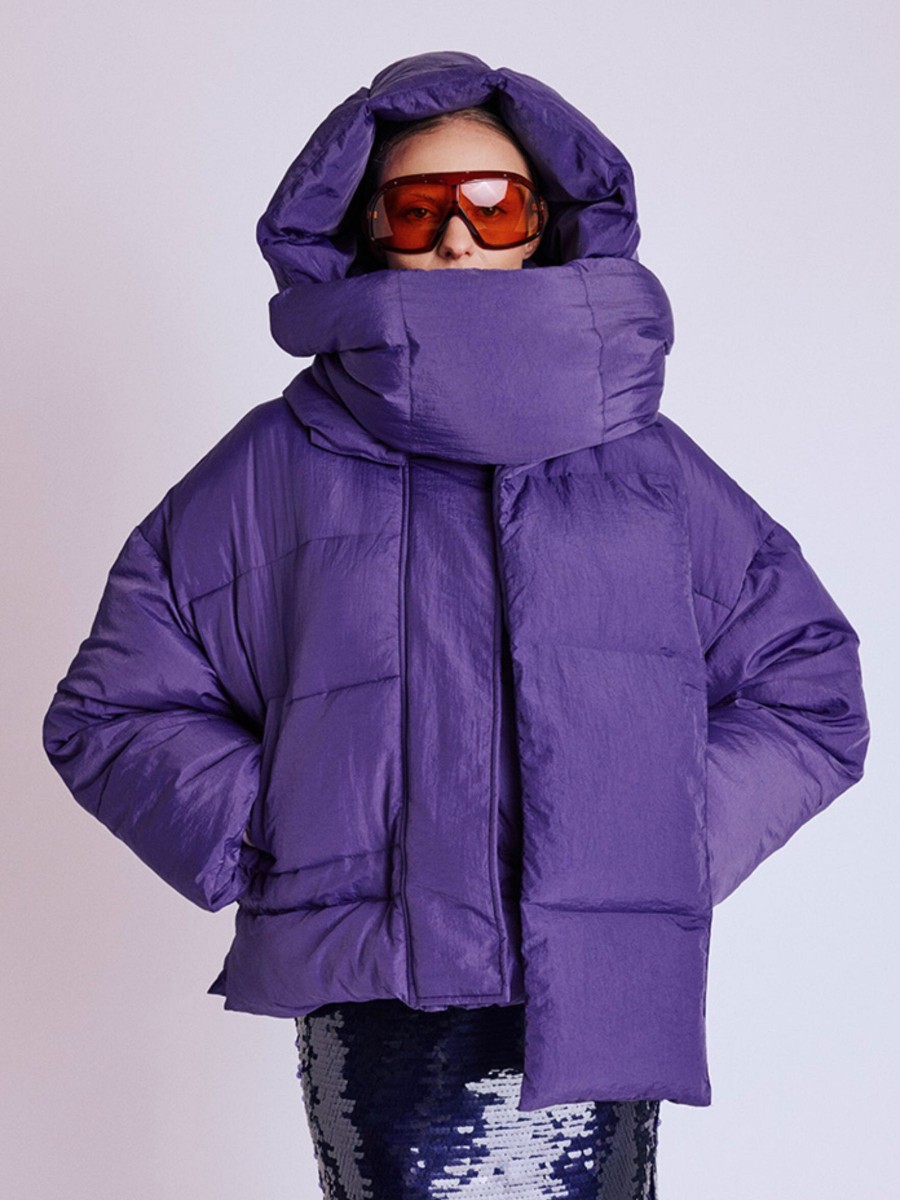 MOUMOUME down jacket | Purple quilted down jacket with hood