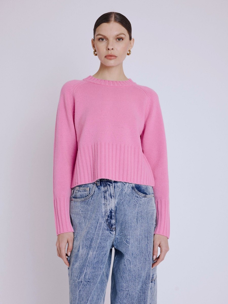 Pull AMINI | Pull court rose en laine et cachemire