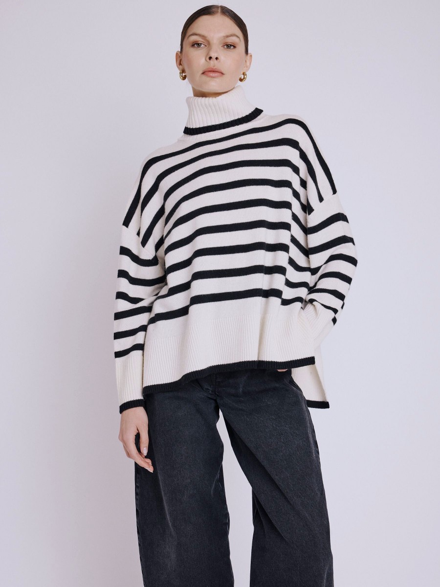 ANNIE sweater | Loose turtleneck sweater, long striped sleeves