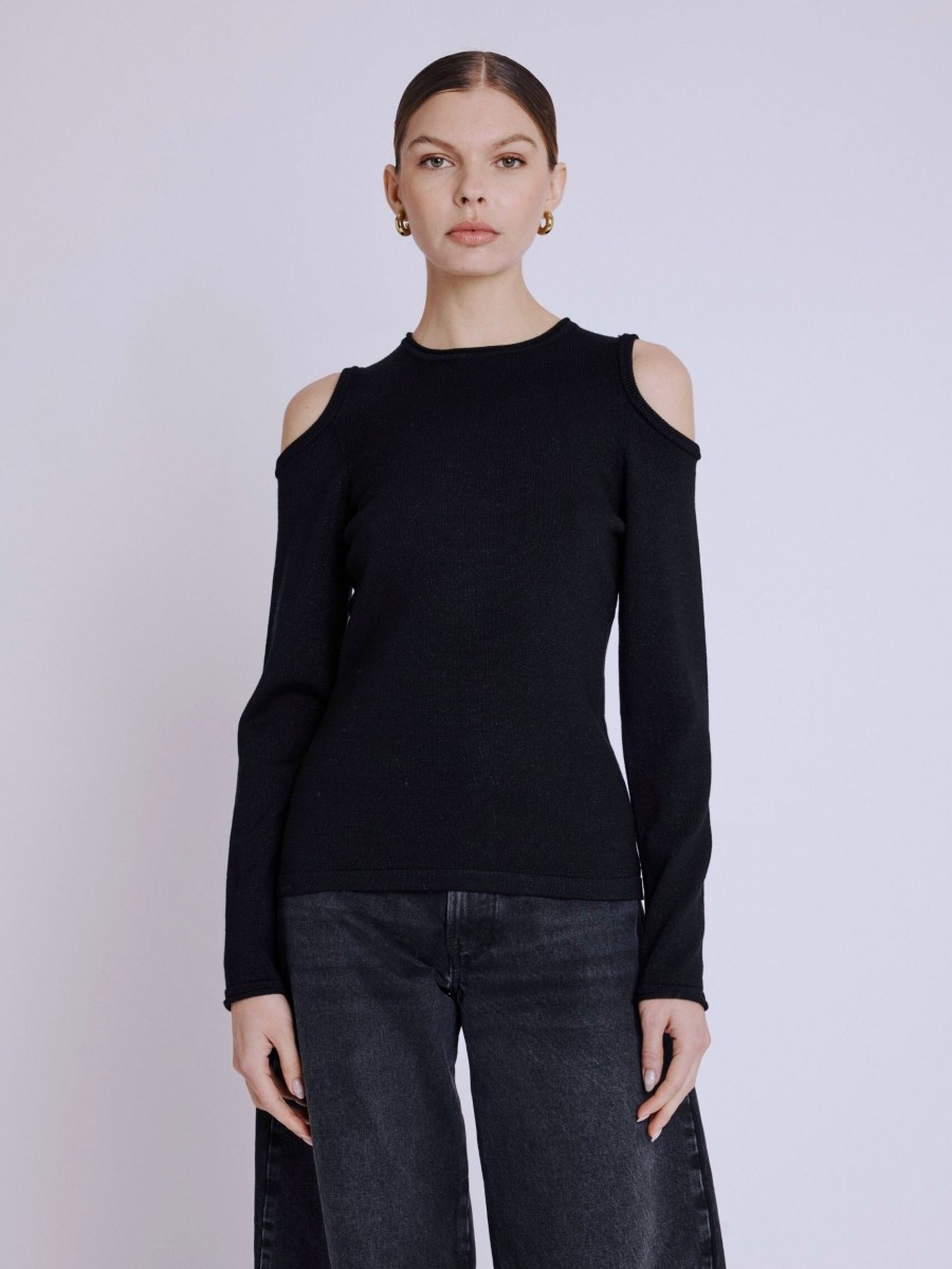 Pull ANASTASIA | Pull noir en laine épaules dénudées