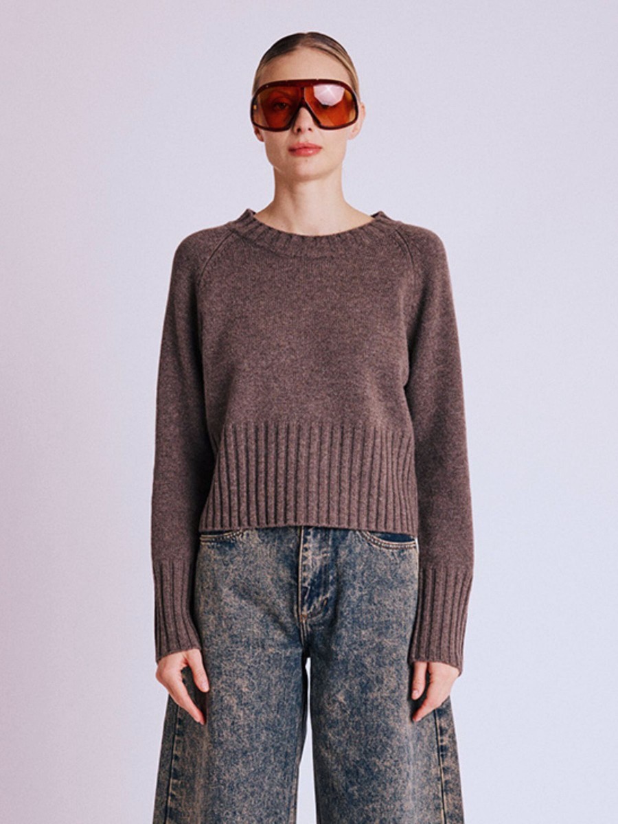 AMINI sweater | Short brown wool and cashmere sweater