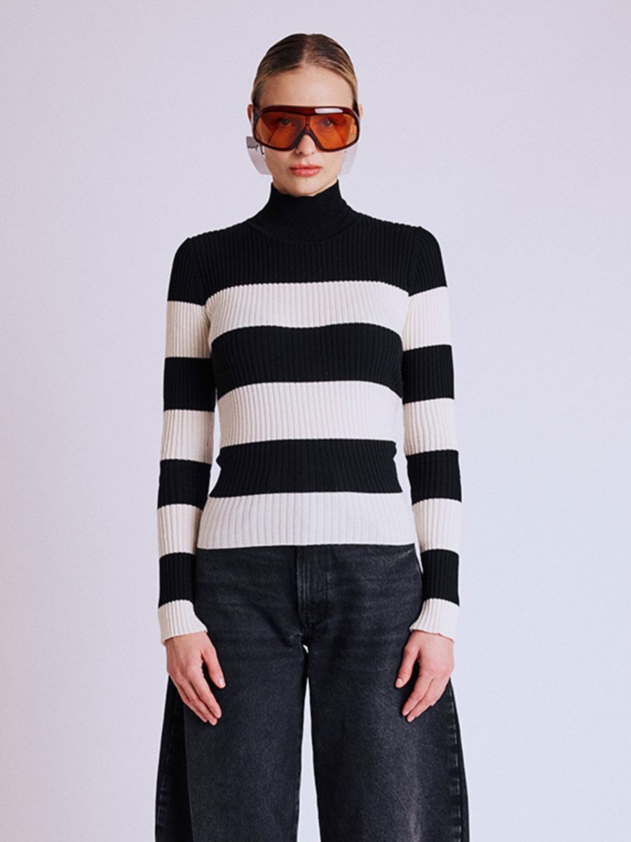 ALMI Pullover | Striped stand-up jumper