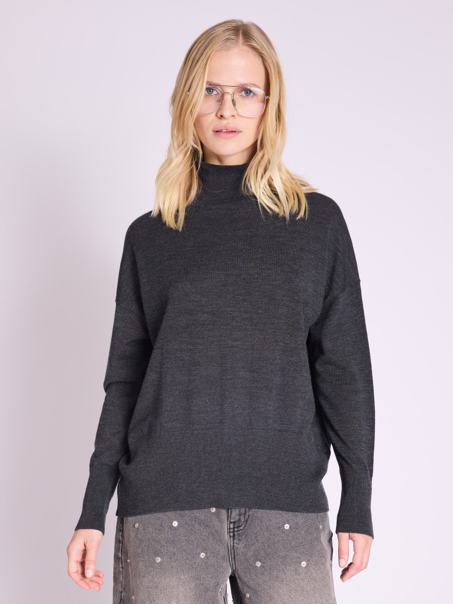 Pull ASSIA | Pull gris en laine mérinos avec col roulé