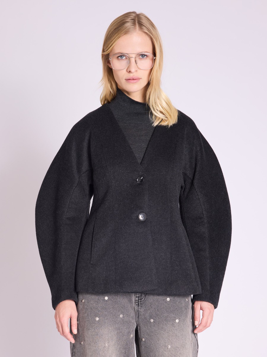 MAGALI coat | Short belted coat at the waist, ball sleeves