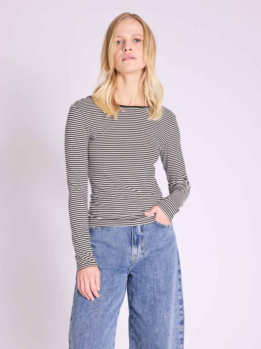 ELFY Top | Striped Cropped Long Sleeve Top with Open Back