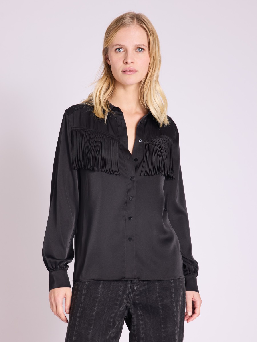 Chemise CASSIE | Chemise satinée noire à franges