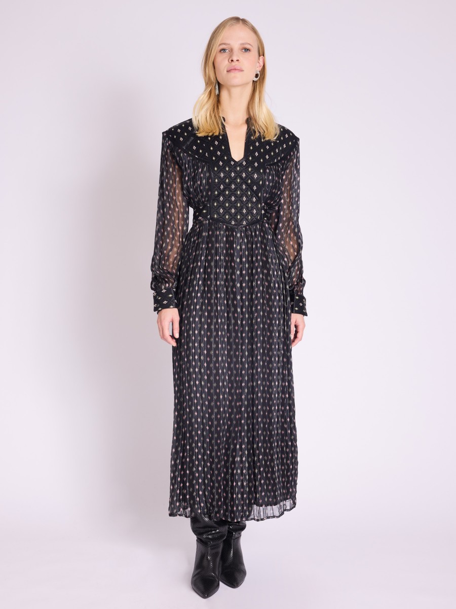 Robe RONNI | Robe longue noire découpe matelassé à motifs