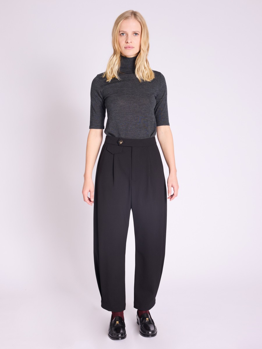 POLKA Pants|Black lightweight balloon pants with buttons