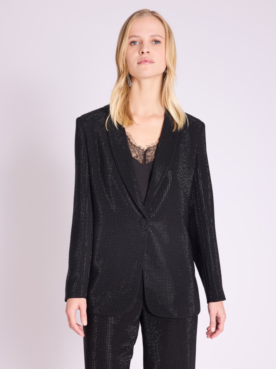 VELINDA blazer | Large V-neck blazer with rhinestones