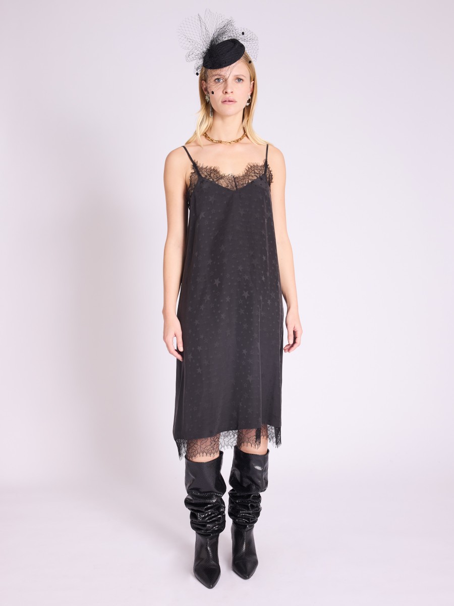 RAYLORA dress | Strap dress with lace and black star patterns