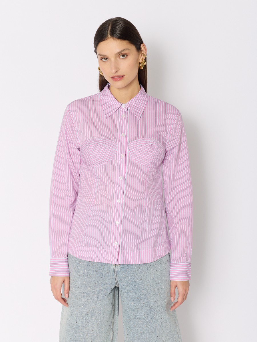 CANNEL shirt | Pink shirt with white stripes fitted corset effect